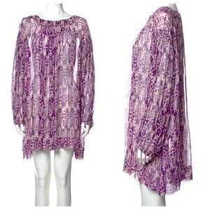 Etoile Isabel Marant Dress Silk Chiffon Sheer Shift Long Sleeved Mini Purple 0